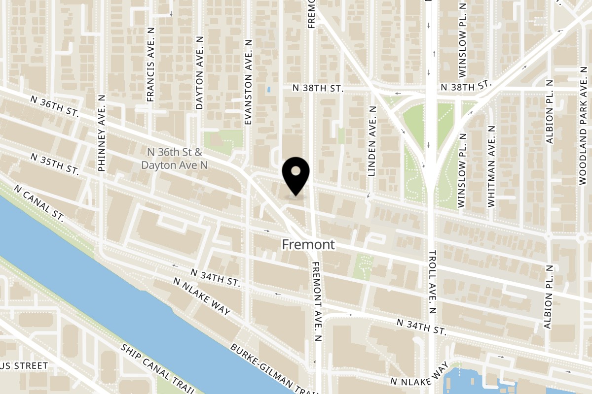 Map showing the location of Pel Meni Dumpling Tzar on 3518 Fremont Pl N in Seattle
